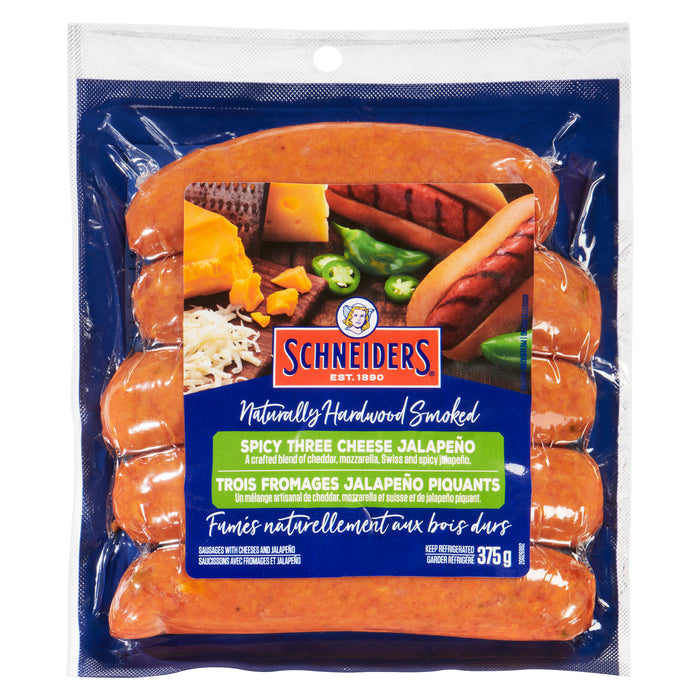 Schneiders Naturally Hardwood Smoked Spicy Three Cheese Jalapeño Sausages, 375-g