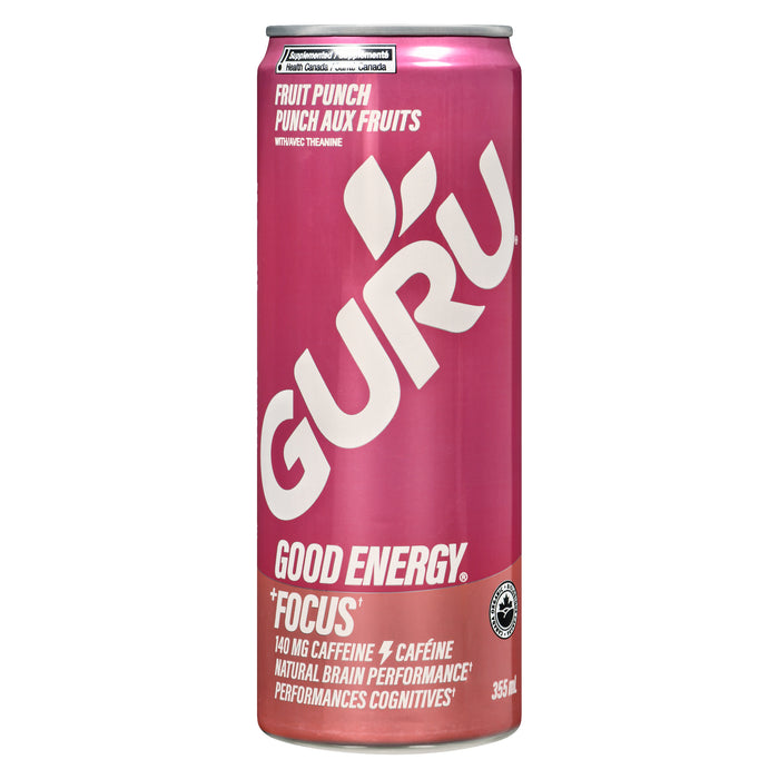 GURU Fruit Punch Organic Energy Drink with Theanine, 355-ml