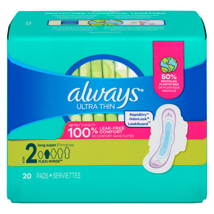 Always Ultra Thin Long Pads with Flexi Wings, 20-Pack