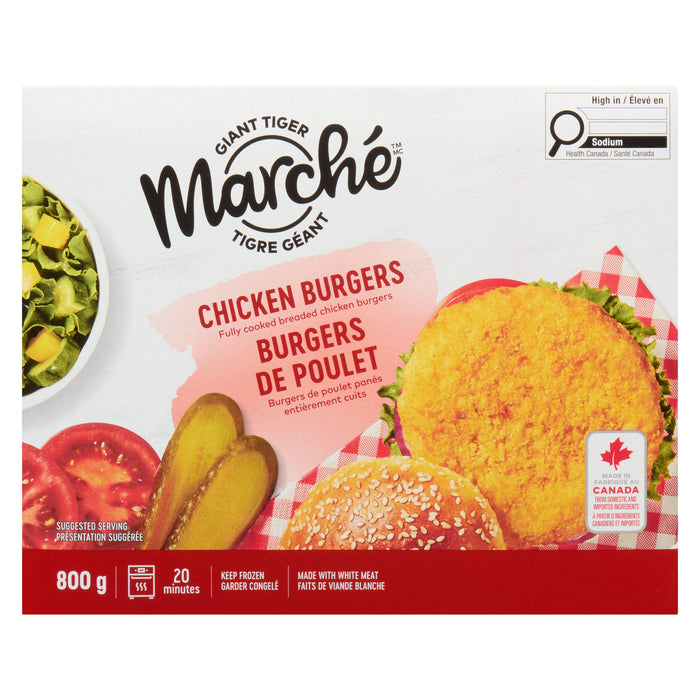 Burgers de poulet pané Marché Tigre Géant – 800 g