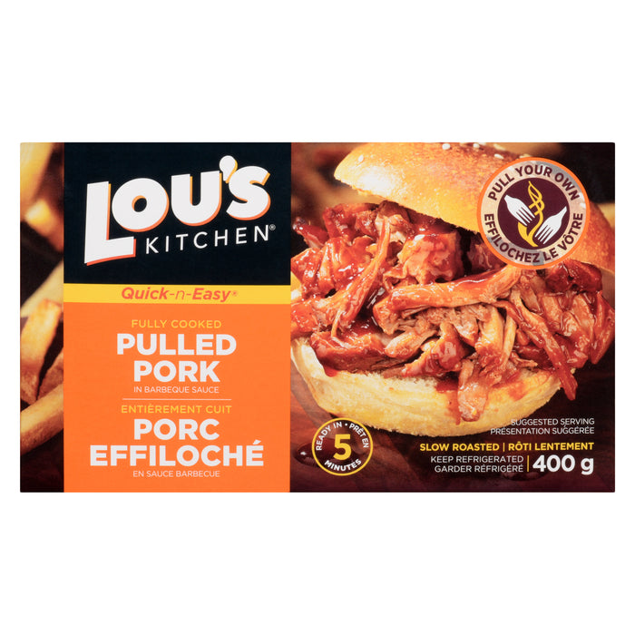 Lou's Kitchen Barbeque Pulled Pork in Lou's Barbeque Sauce, 400-g