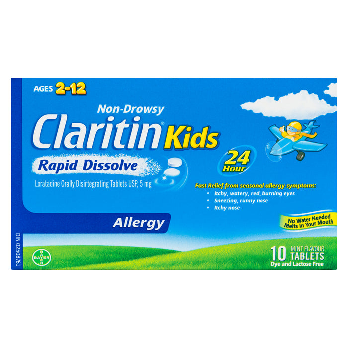 Claritin allergies pour enfants ultra-fondants de 2 à 12 ans comprimés saveur de menthe, emballage de 10