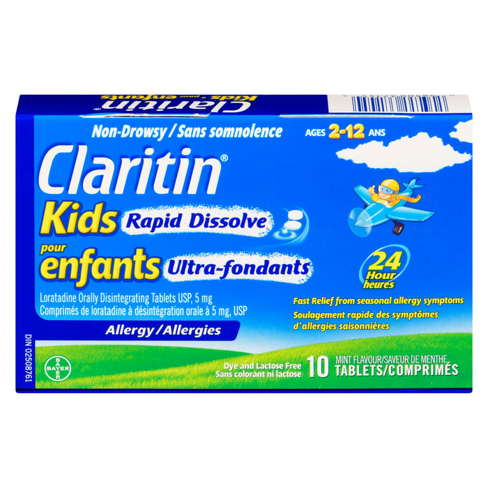 Claritin allergies pour enfants ultra-fondants de 2 à 12 ans comprimés saveur de menthe, emballage de 10