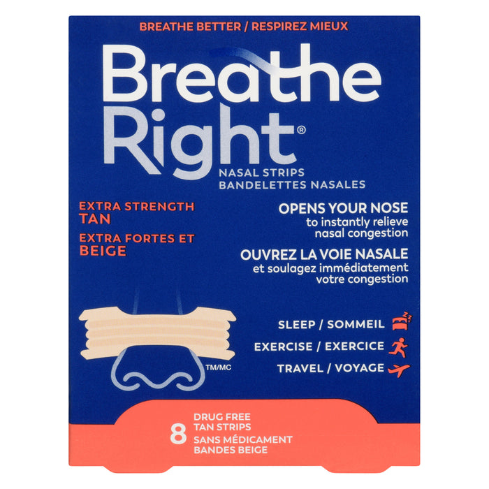 Breathe Right Nasal Strips Extra Tan, 8-Pack