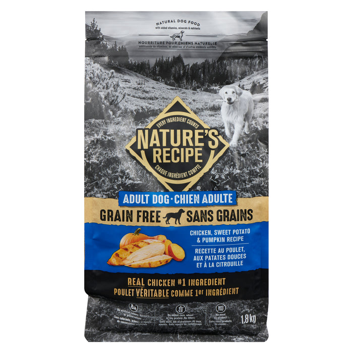 Nature's Recipe Grain Free Natural Dog Food Adult Dog Chicken, Sweet Potato & Pumpkin Recipe, 1.8 kg