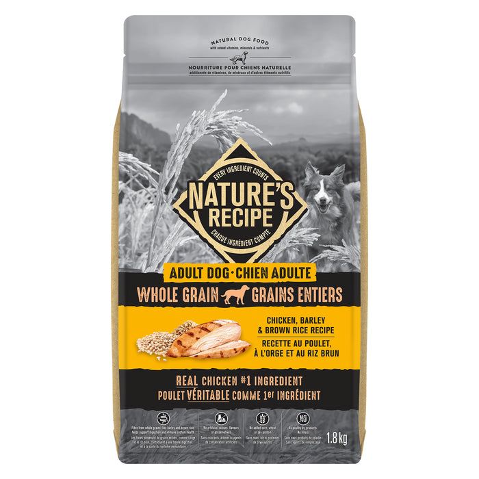 Nature's Recipe Whole Grain Natural Dog Food Adult Dog Chicken, Barley & Brown Rice Recipe, 1.8 kg