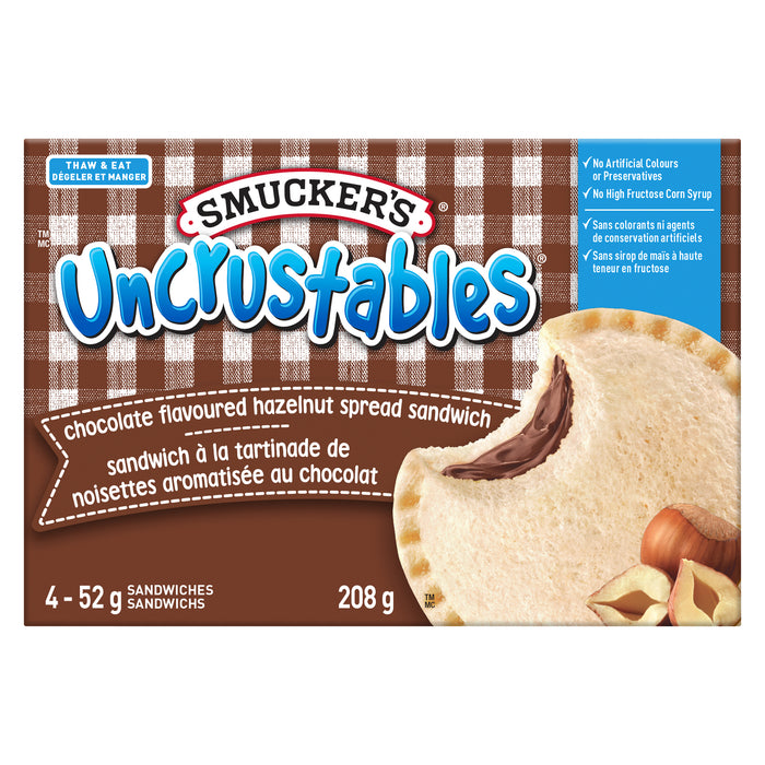 Smucker's Uncrustables Sandwich à la Tartinade de Noisettes Aromatisée au Chocolat, emb. de 4, 208 g
