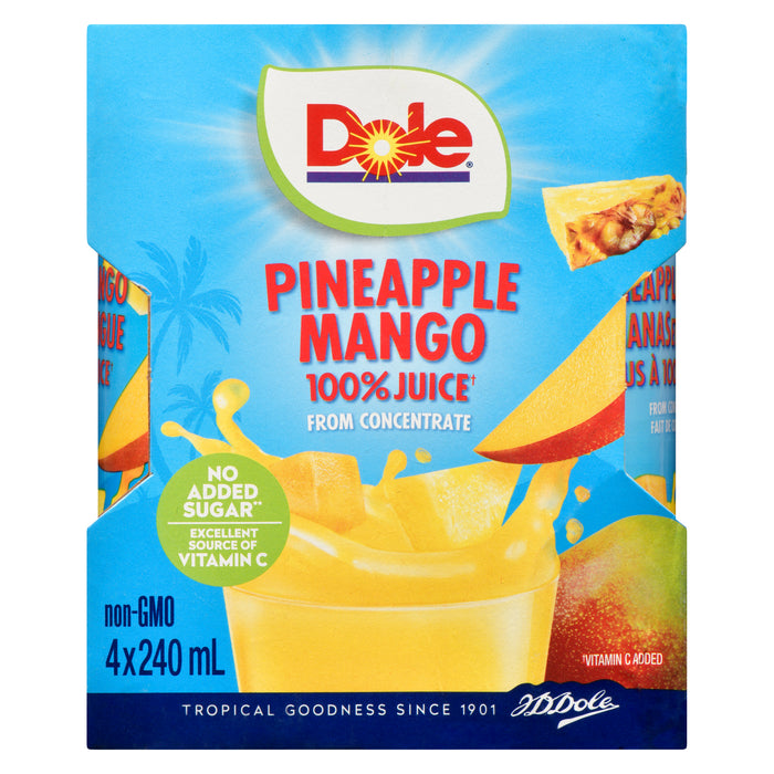Dole 100% Pineapple Mango Juice, 4-Pack, 240-ml