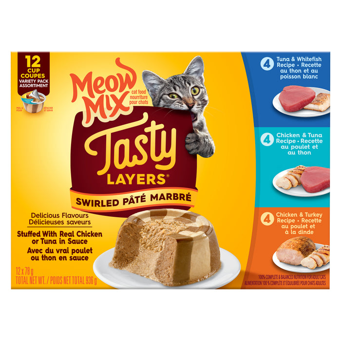 Nourriture pour chats assortiment Meow Mix Tasty Layers, emballage de 12, 936 g
