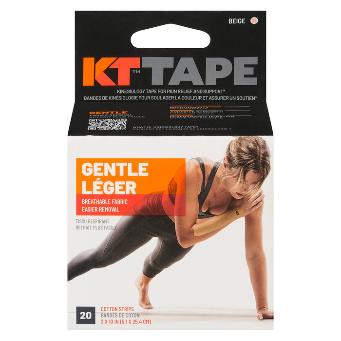 KT Tape Kinesiology Tape Gentle Beige Cotton Strips, 20-Pack