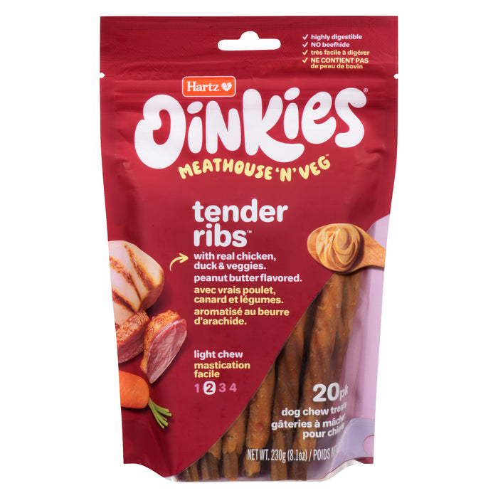 Hartz Oinkies Dog Chew Treats Tender Ribs Peanut Butter Light Chew, 20-Pack, 230 g
