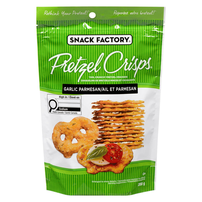Snack Factory Pretzel Crisps Thin, Crunchy Pretzel Crackers Garlic Parmesan Deli Style, 200 g