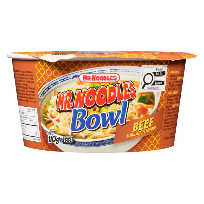 Mr. Noodles Bowl Beef Simulated Flavour, 110 g