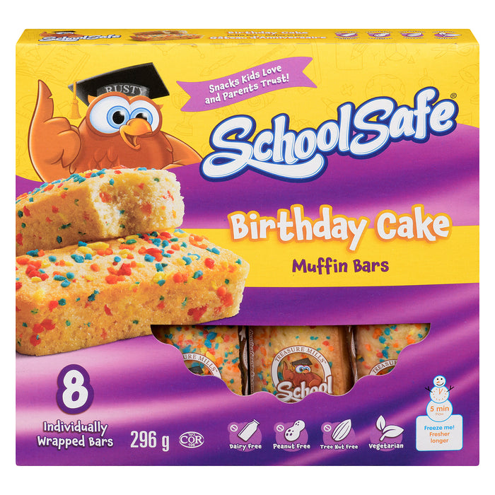 School Safe Muffins en Barre Gâteau d'Anniversaire, emb. de 8, 296 g