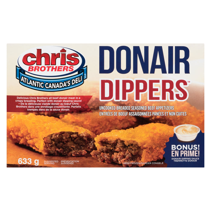 Chris Brothers Uncooked Breaded Seasoned Beef Appetizers Donair Dippers, 633 g