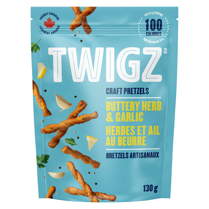 Twigz Bretzels Artisanaux Herbes et Ail au Beurre, 130 g