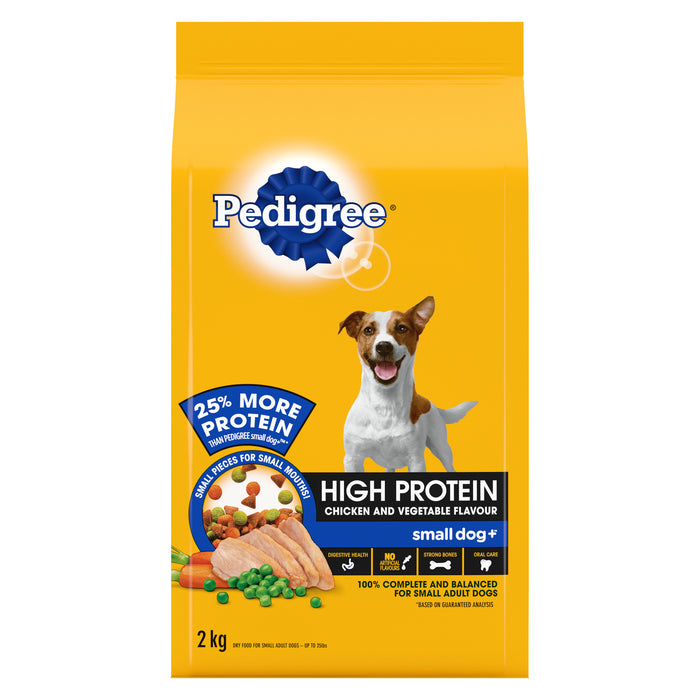 Pedigree Small Dog+ Dry Food for Small Adult Dogs High Protein Chicken and Vegetable Flavour, 2 kg