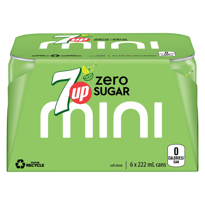 7UP Mini Soft Drink Zero Sugar, 6-Pack, 222 ml