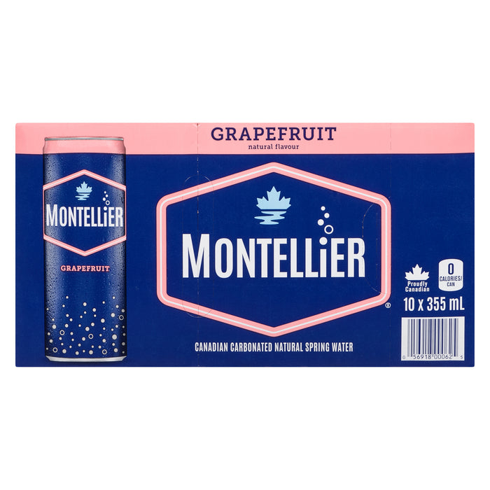 Eau gazéifiée de source naturelle Montellier, arôme naturel de pamplemousse, 355 ml, emb. de 10