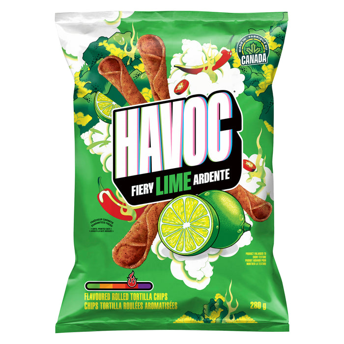 Havoc Chips Tortilla Roulées Aromatisées Lime Ardente, 280 g