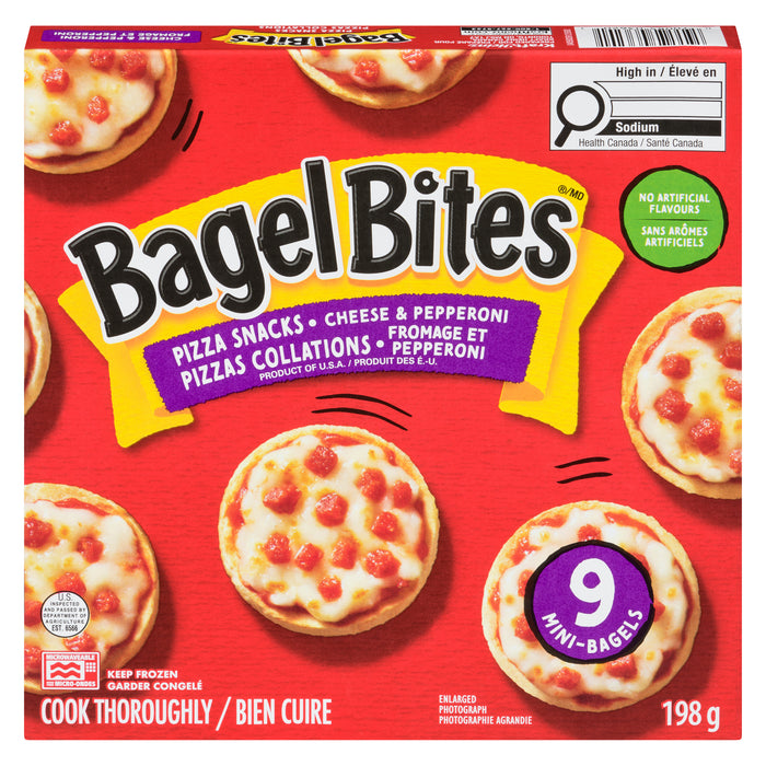 Bagel Bites Pizzas Collations Fromage et Pepperoni, 9 Mini-Bagels, 198 g