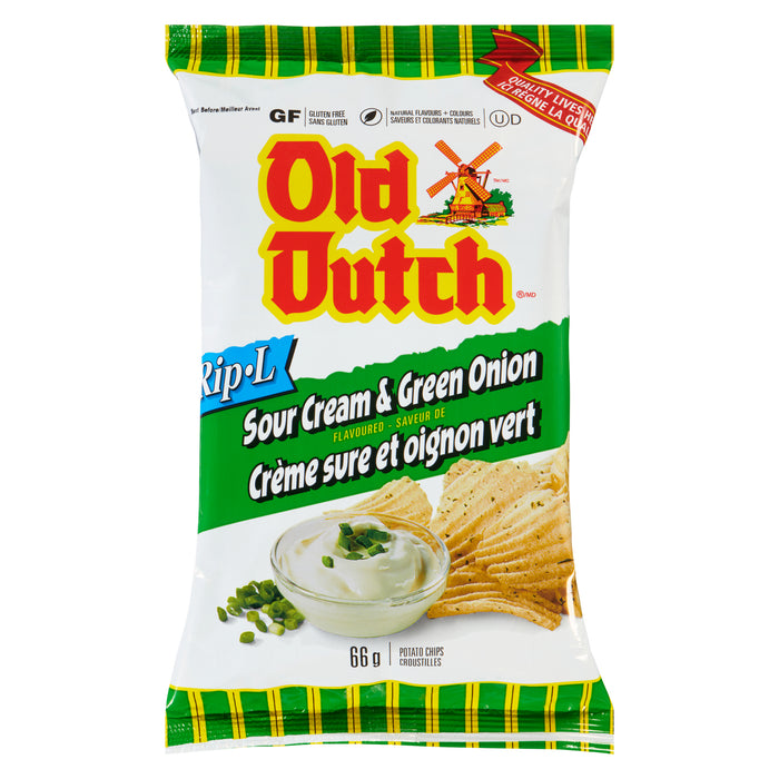 Old Dutch Rip-L Potato Chips Sour Cream & Green Onion Flavoured, 66-g