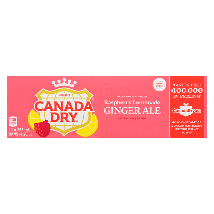 Canada Dry Raspberry Lemonade Ginger Ale, 12-Pack