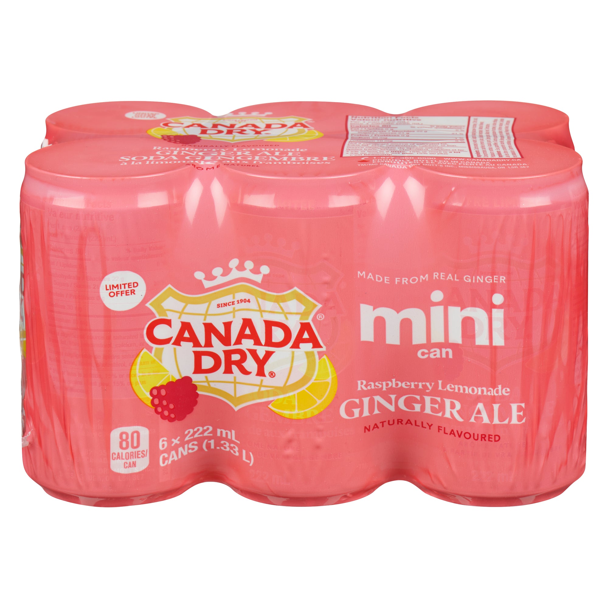 Giant Tiger Raspberry Canada Dry Raspberry Lemonade Ginger Ale Mini Can, 6-Pack, 222 ml ...