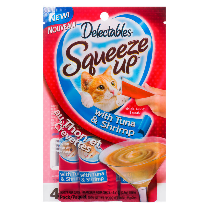 Delectables Squeeze Up Friandises pour Chats au Thon et Crevettes, emb. de 4, 14 g