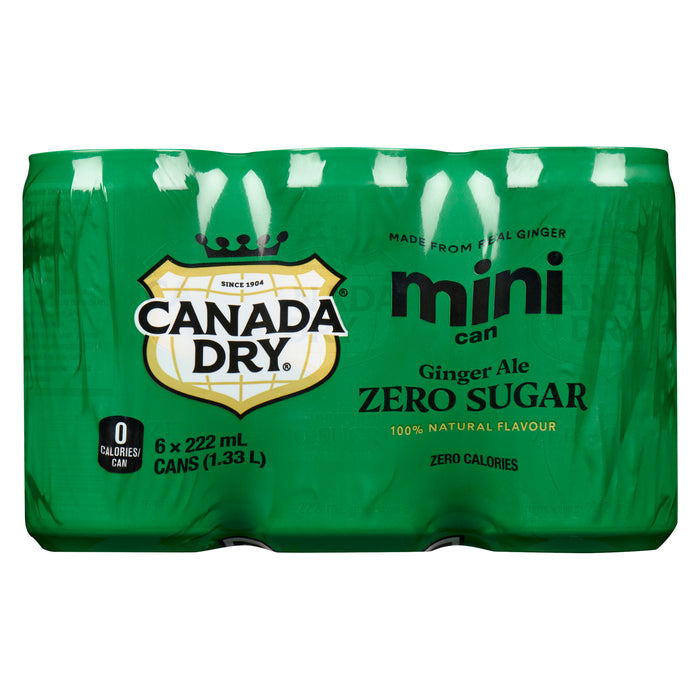 Canada Dry Zero Sugar Ginger Ale Mini Can, 6-Pack, 222 ml