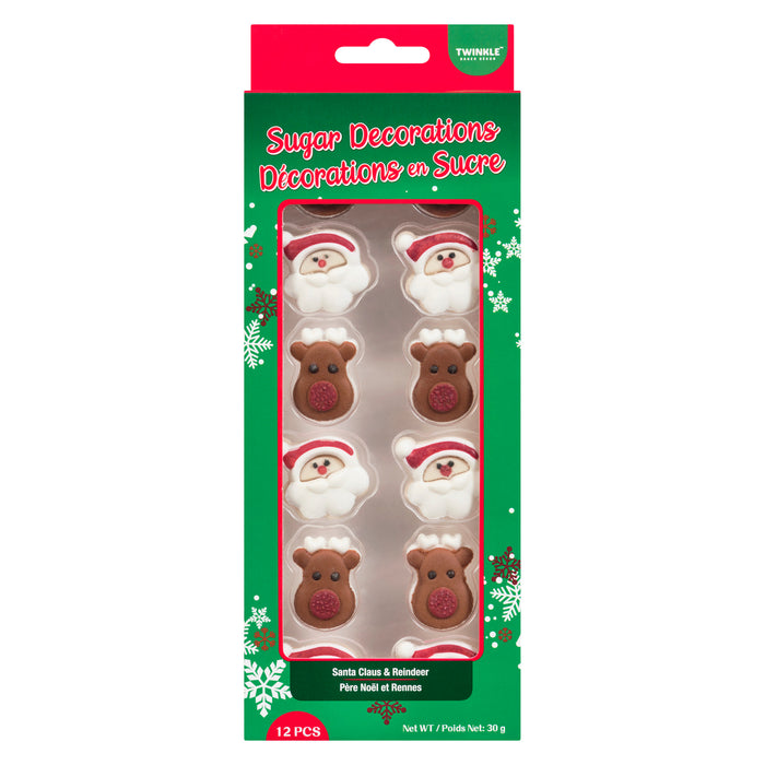 Twinkle Baker Décor Santa Claus & Reindeer Sugar Decorations, 12-Piece, 30 g