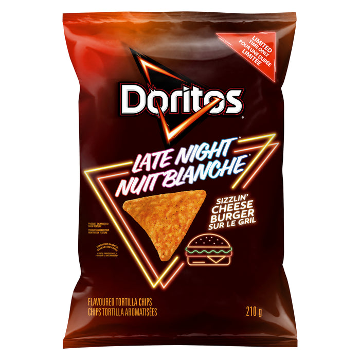 Doritos Nuit Blanche Chips Tortilla Aromatisées Cheeseburger Sur le Gril, 210 g