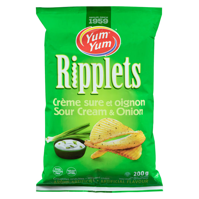 Yum Yum Ripplets Croustilles Ondulées Crème Sure et Oignon, 200 g