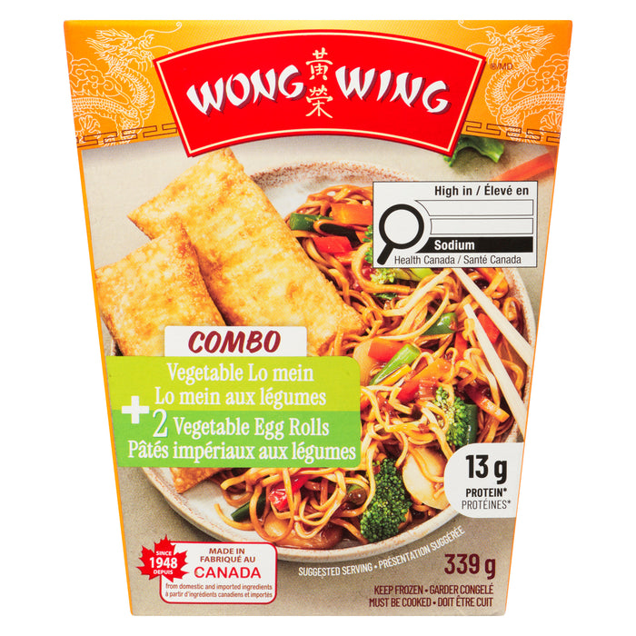 Wong Wing Vegetable Lo Mein + 2 Vegetable Egg Rolls Combo, 339 g