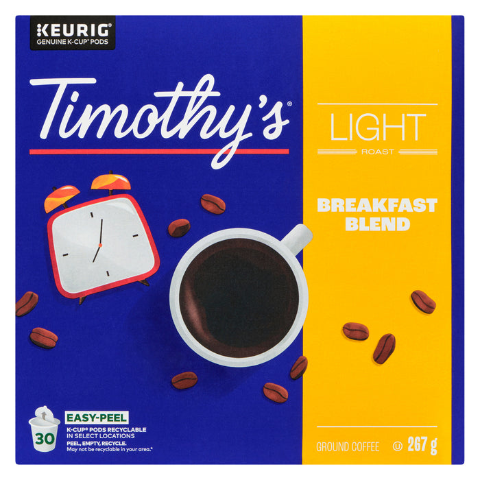 Timothy's Ground Coffee Light Roast Breakfast Blend, 30-Pack, 267 g