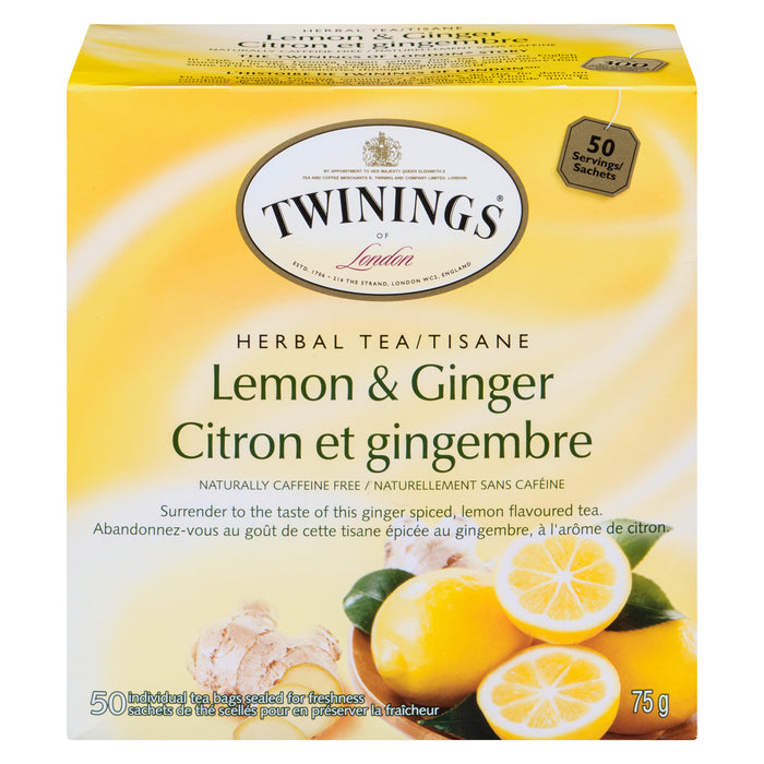 Twinings of London Tisane Citron et Gingembre, 50 Sachets