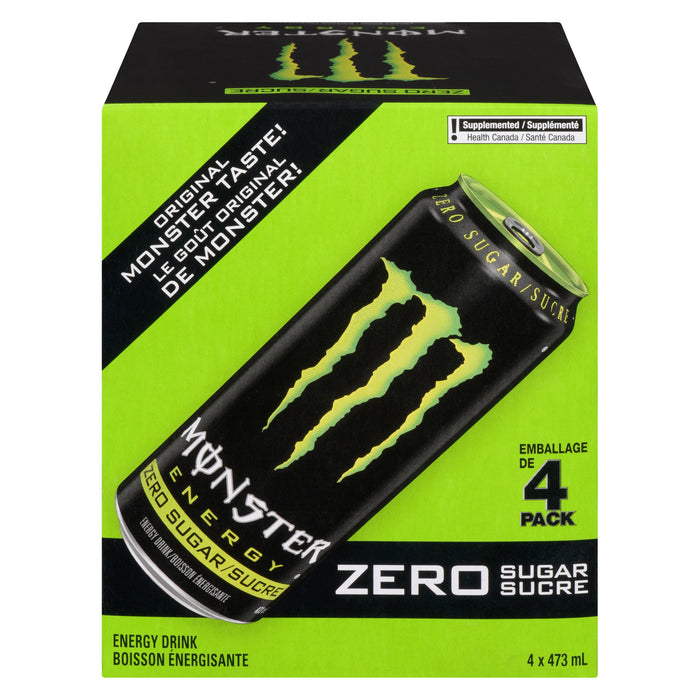 Monster Energy Boisson Énergisante Zero Sucre, emb. de 4, 473 ml