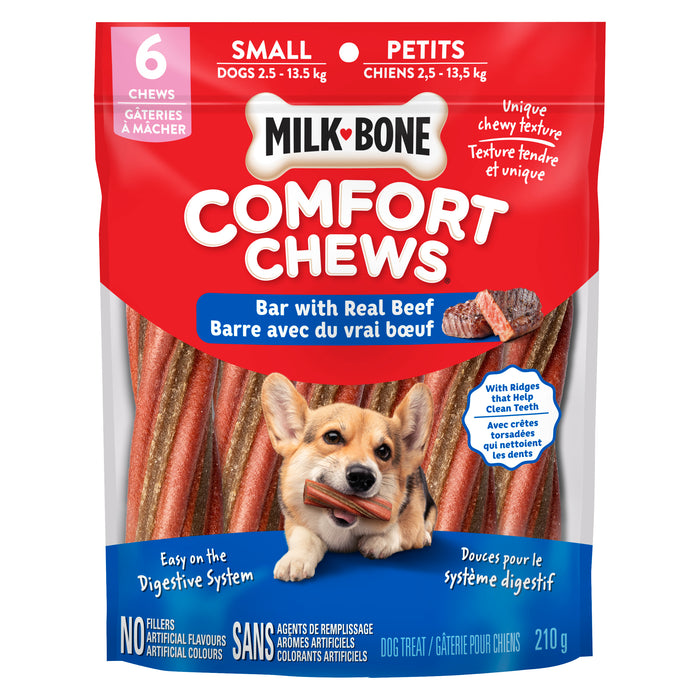 Milk-Bone Comfort Chews Gâteries pour Chiens Petites Barre avec Bœuf 6 Gâteries à Mâcher, 210 g