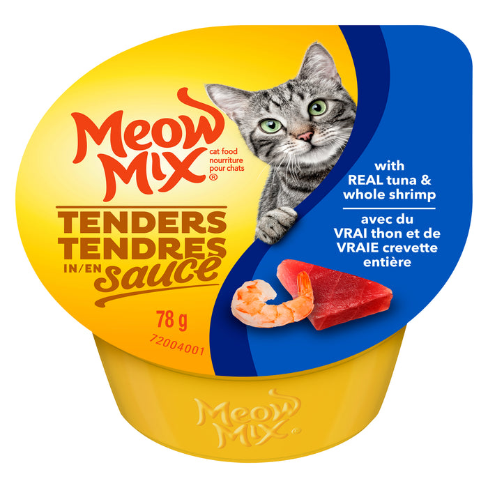 Meow Mix Nourriture pour Chats Tendres en Sauce avec du Vrai Thon et de Vraie Crevette Entière, 78 g