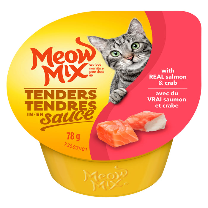 Meow Mix Nourriture pour Chats Tendres en Sauce avec du Vrai Saumon et Crabe, 78 g