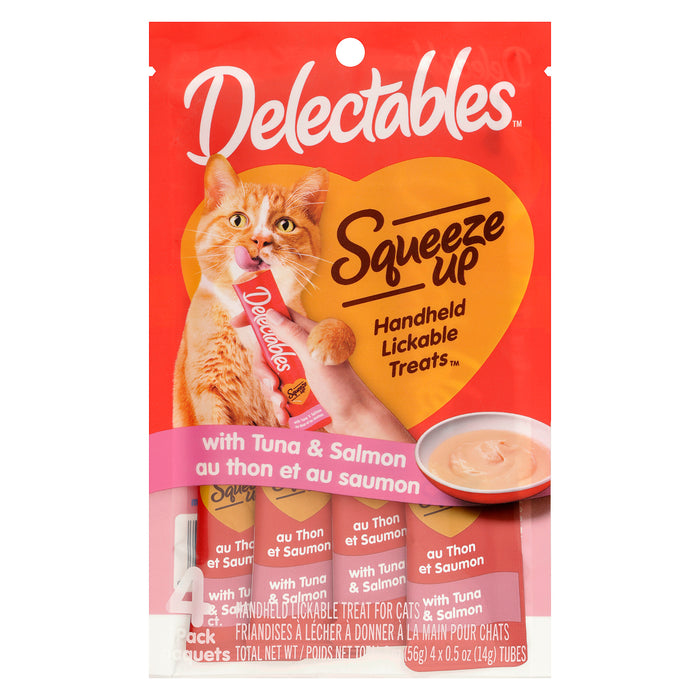 Delectables Squeeze Up Handheld Lickable Treat for Cats with Tuna & Salmon 4 Tubes, 56 g
