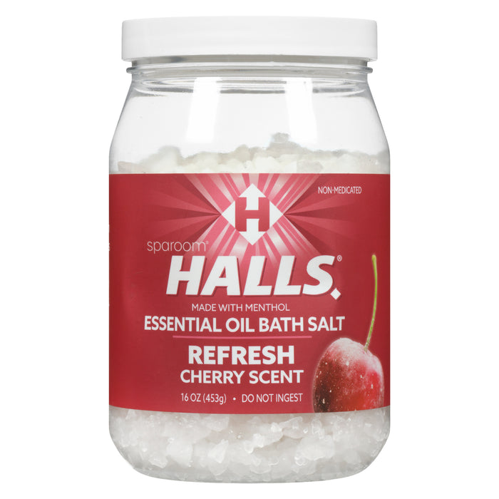 Sels de bain aux huiles essentielles rafraîchissantes Halls, parfum cerise, 453 g