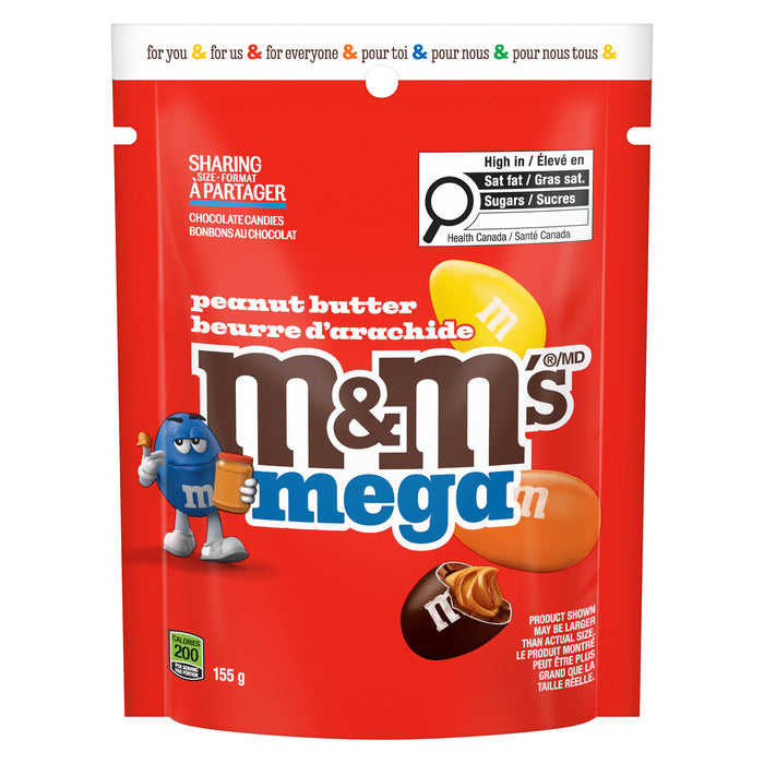 M&M's Mega Bonbons au Chocolat Beurre d'Arachide Format à Partager, 155 g
