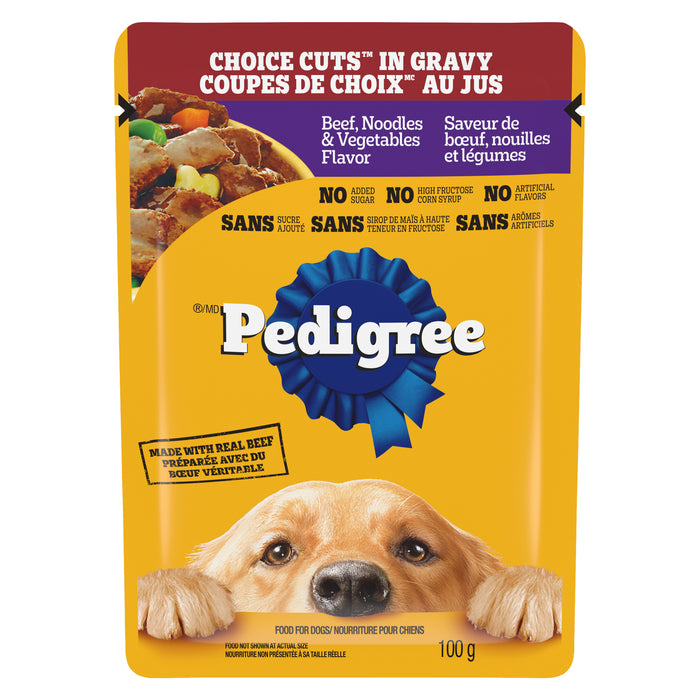 Pedigree coupes de choix au jus, boeuf nouilles et légumes, 100 g