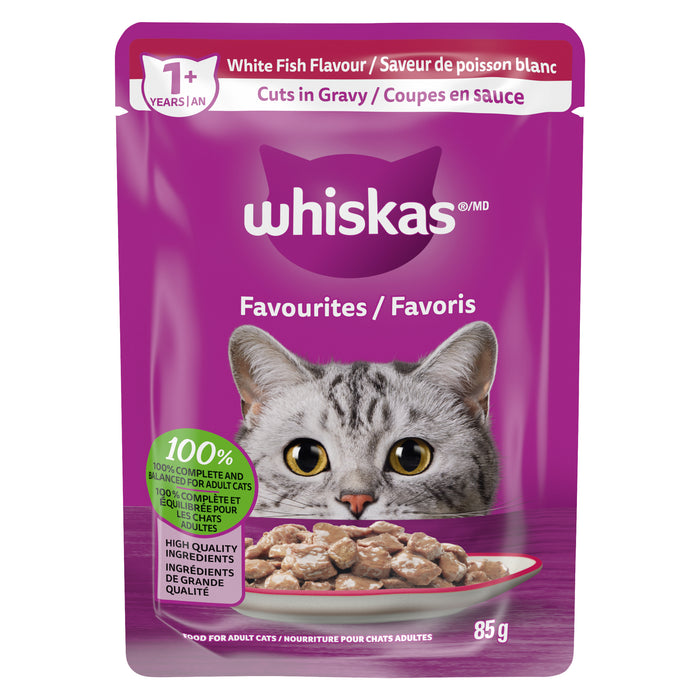 Whiskas Favourites Food for Adult Cats White Fish Flavour Cuts in Gravy, 85 g