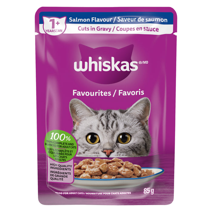 Whiskas Favourites Food for Adult Cats Salmon Flavour Cuts in Gravy, 85 g