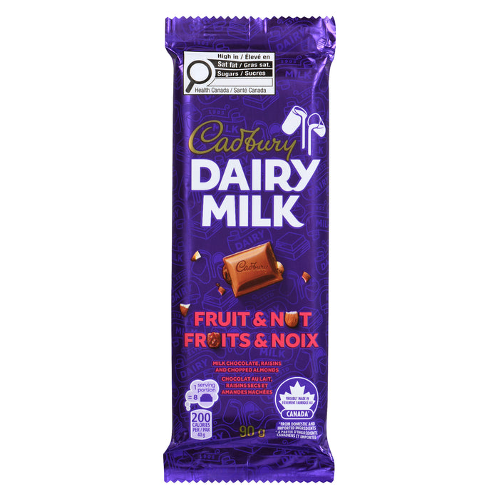 Cadbury Dairy Milk Fruit & Nut Chocolate with Raisins and Chopped Almonds, 90 g
