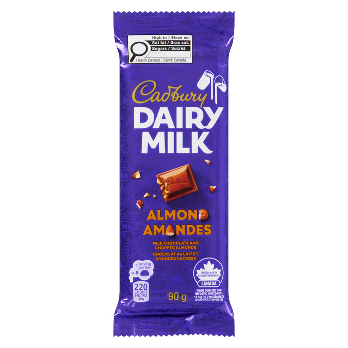 Cadbury Dairy Milk Chocolate and Chopped Almonds. 90 g