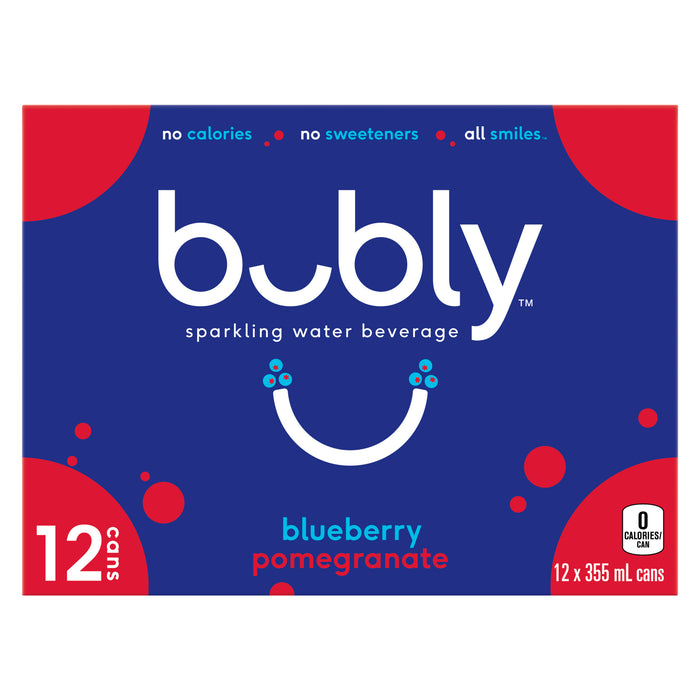 Bubly Boisson à Base d'Eau Pétillante Bleuet Grenade, emb. de 12, 355 ml