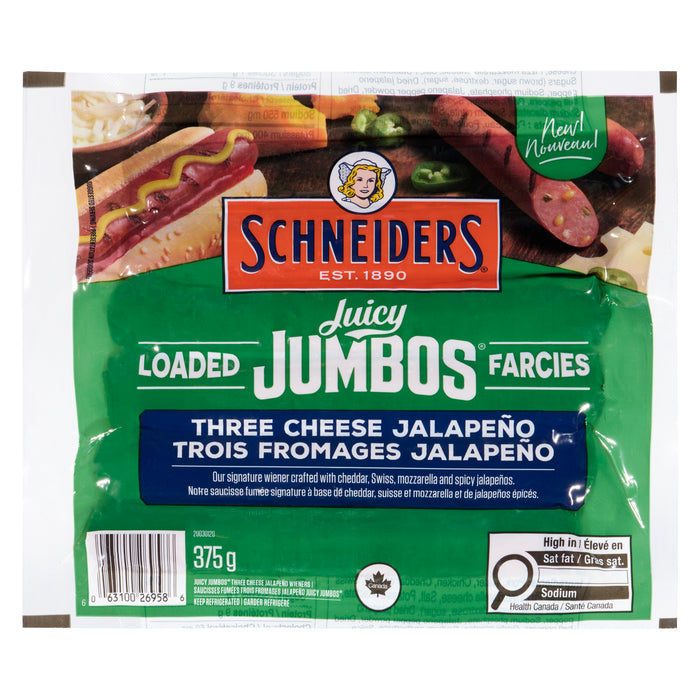 Schneiders Juicy Jumbos Saucisses Fumées Trois Fromages Jalapeño Farcies, 375 g